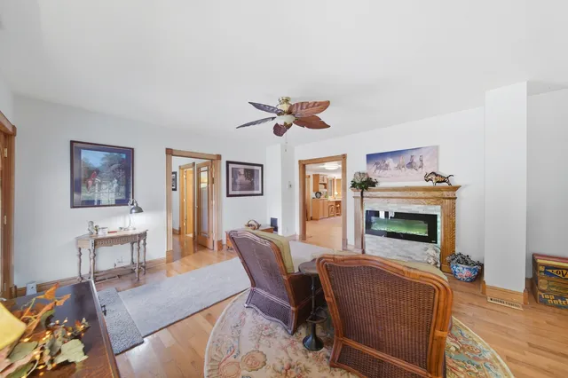 a view of a livingroom with furniture and wooden floor