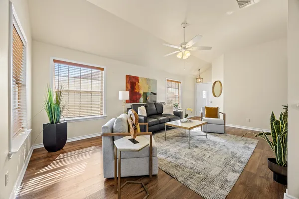 a living room with furniture