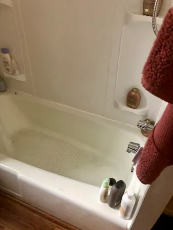 a bathroom with a bathtub