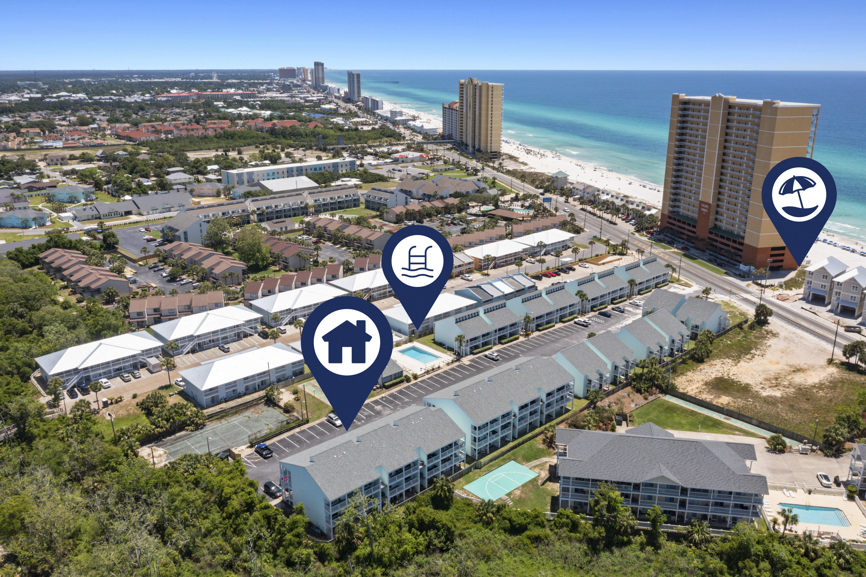 17670 Front Beach Road, Unit H9 Panama City Beach, FL 32413 - Photo 29 of 31 an aerial view of a house with a swimming pool