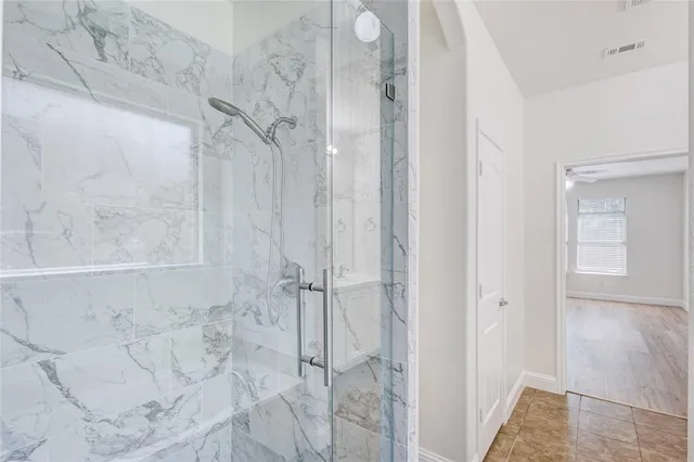 a bathroom with a shower