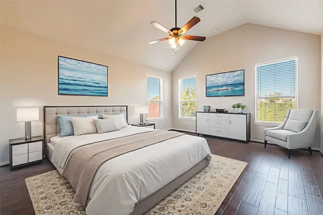 a bed room with a bed and furniture