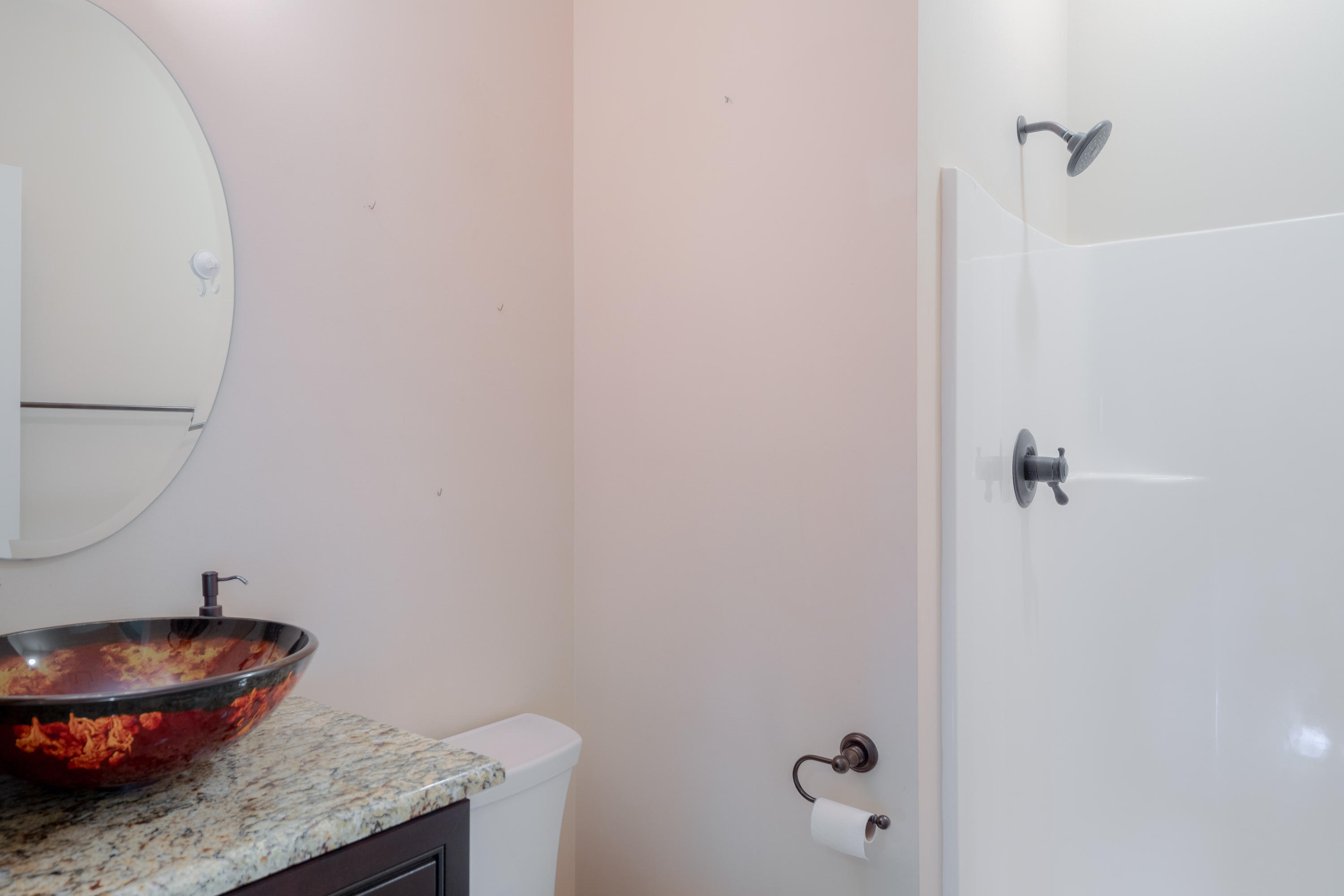 1839 Blue Ridge Springs Road Blue Ridge, VA 24064 - Photo 35 of 68 a bathroom with a granite countertop sink and a toilet