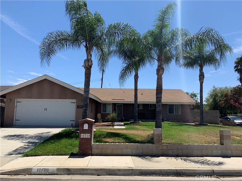a front view of a house with a yard and palm tree