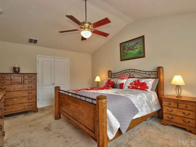 317 Grassy Point Road Apex, NC 27502 - Photo 13 of 25 Big master bedroom with vaulted ceiling and nice walk in closet.