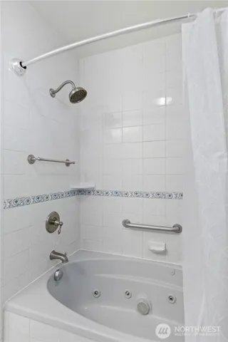 a bathroom with a bathtub