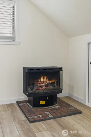 a living room with a fireplace