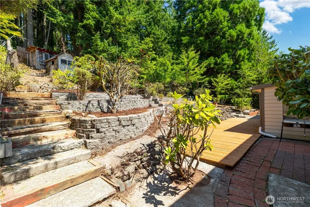 a view of balcony with wooden floor