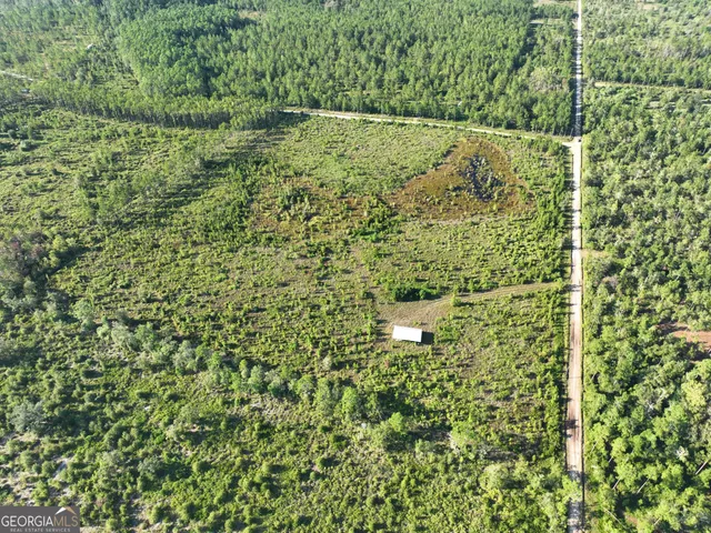 a view of a field of grass and trees