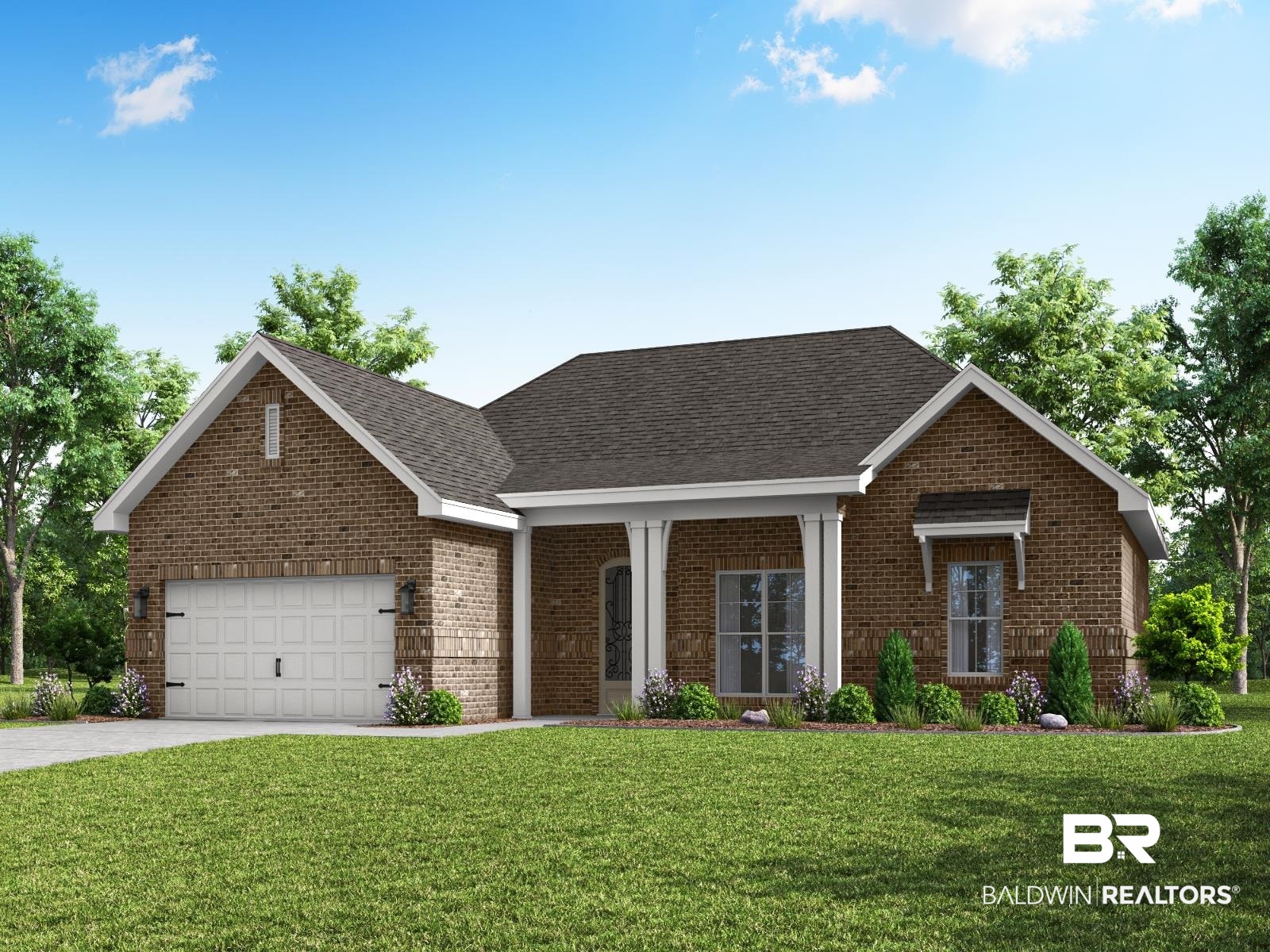 12942 Gondala Street Elberta, AL 36530 - Photo 18 of 18 Ranch-style home with a front lawn, brick siding, driveway, a shingled roof, and a porch