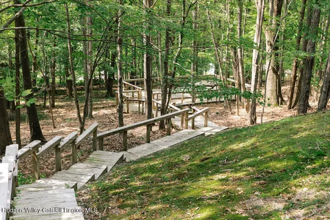 a view of park with large trees