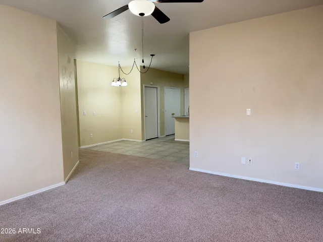 an empty room with a bathroom