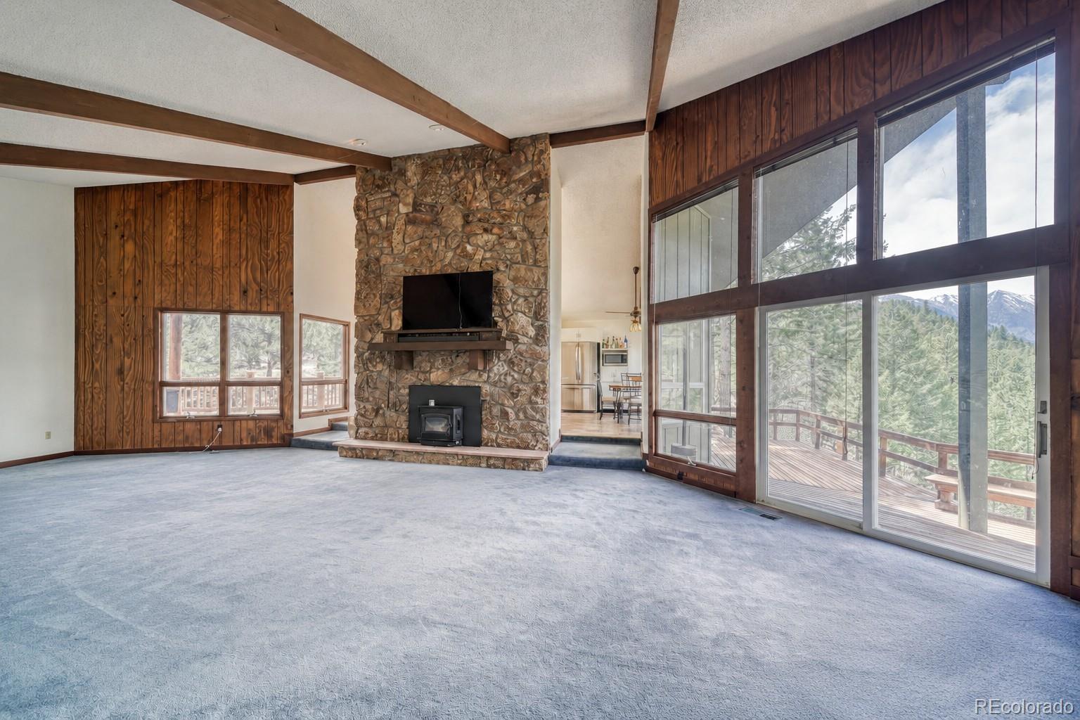 15351 Chimney Rock Road Nathrop, CO 81236 - Photo 7 of 48 an empty room with furniture a flat screen tv and a fireplace