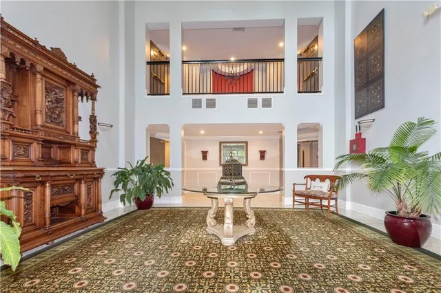 a building outdoor space with patio furniture