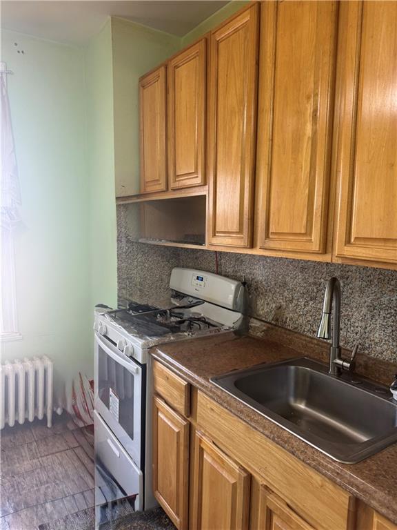 1926 83rd Street Brooklyn, NY 11214 - Photo 7 of 13 a kitchen with granite countertop a sink stove and cabinets