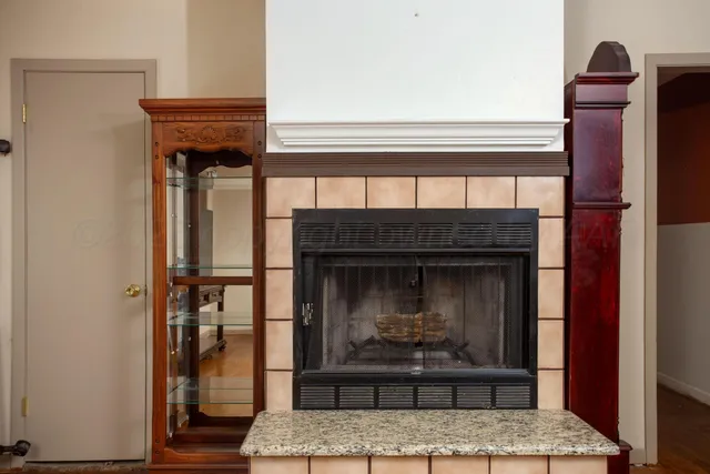 a view of a dining room with furniture and window