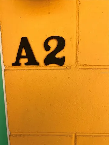 a view of a painted room with a door