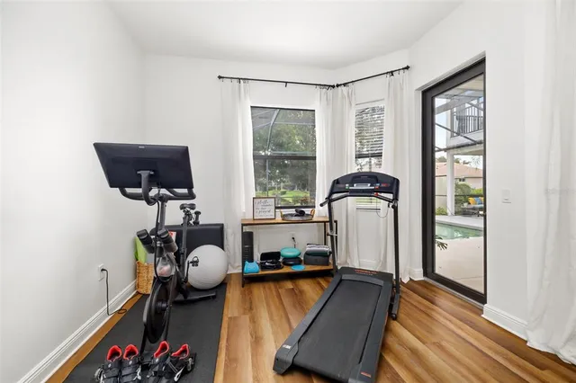 a view of a golf course with a lake