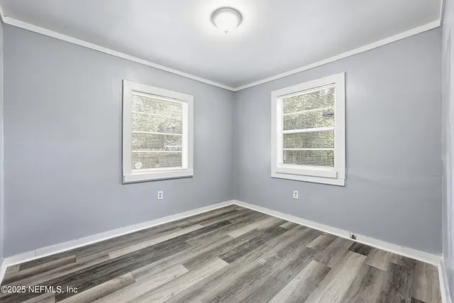 a view of a room with a window