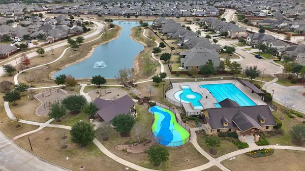an aerial view of swimming pool