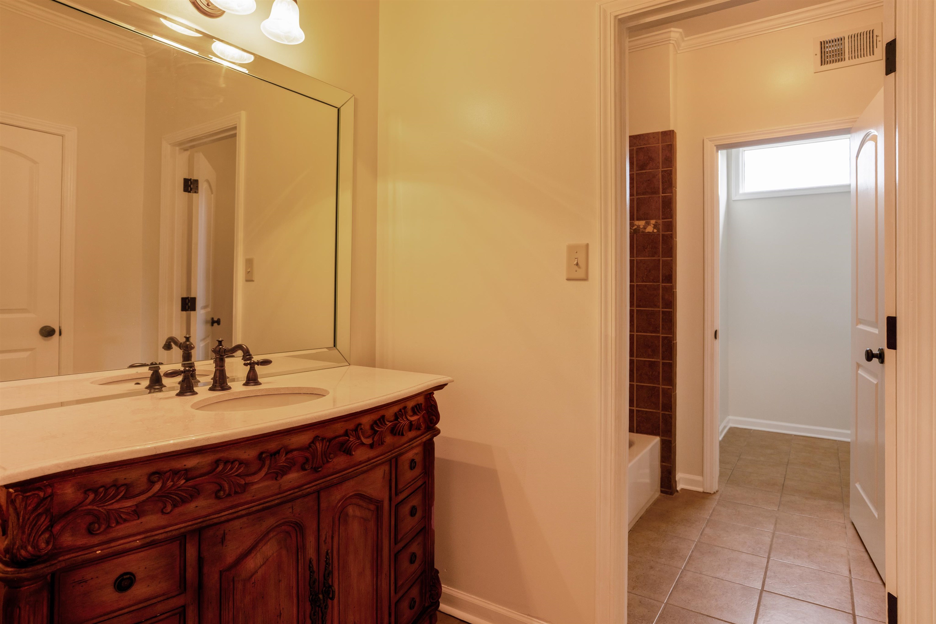 3485 East Taplow Way Collierville, TN 38017 - Photo 20 of 38 a bathroom with a sink and a mirror