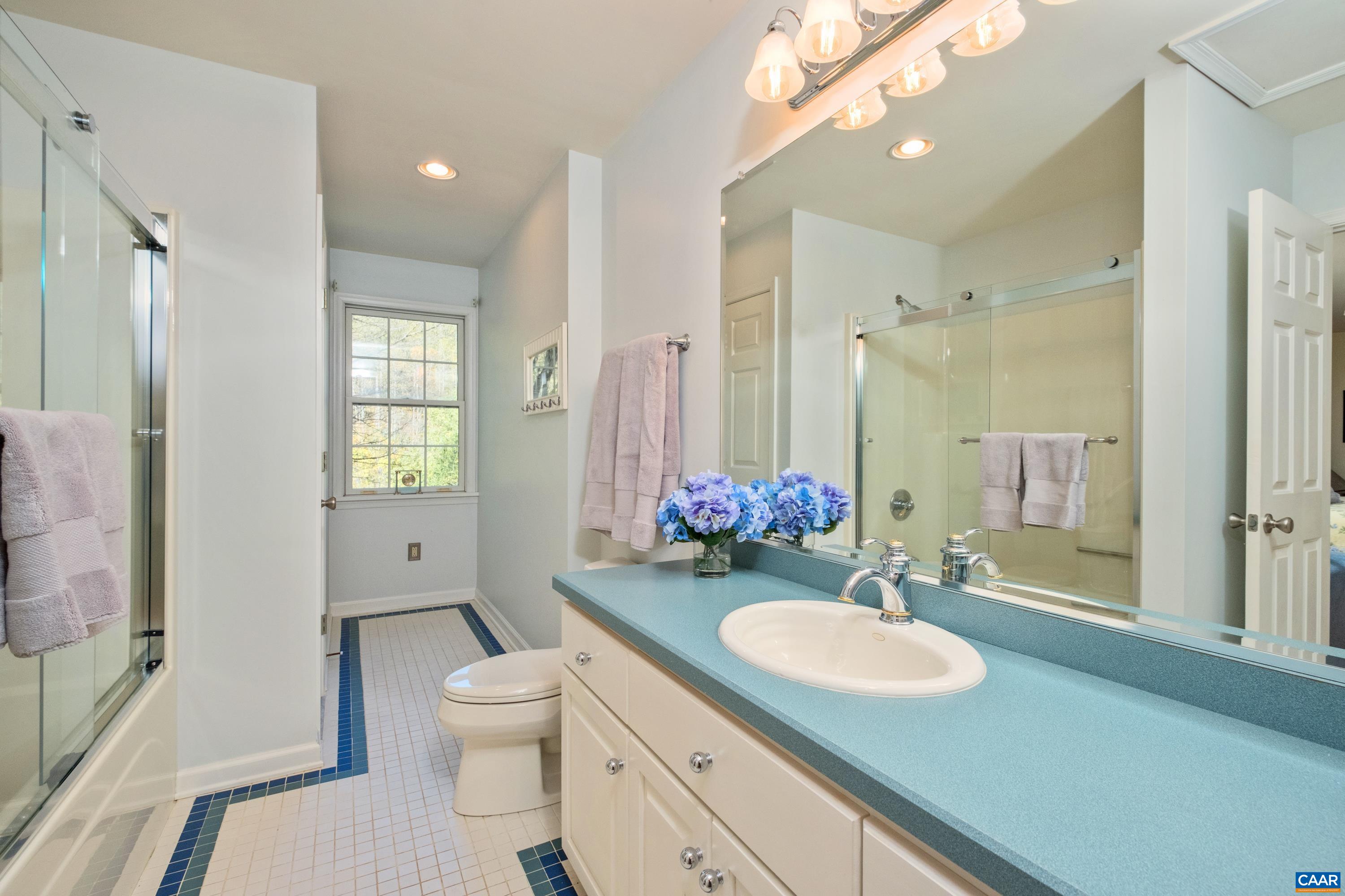 4375 Taylor Creek Road Afton, VA 22920 - Photo 44 of 75 a bathroom with a granite countertop sink toilet a mirror and shower