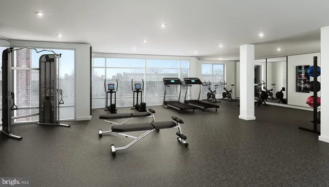 a view of a room with gym equipment