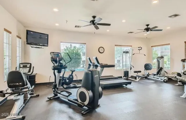 a view of a room with gym equipment