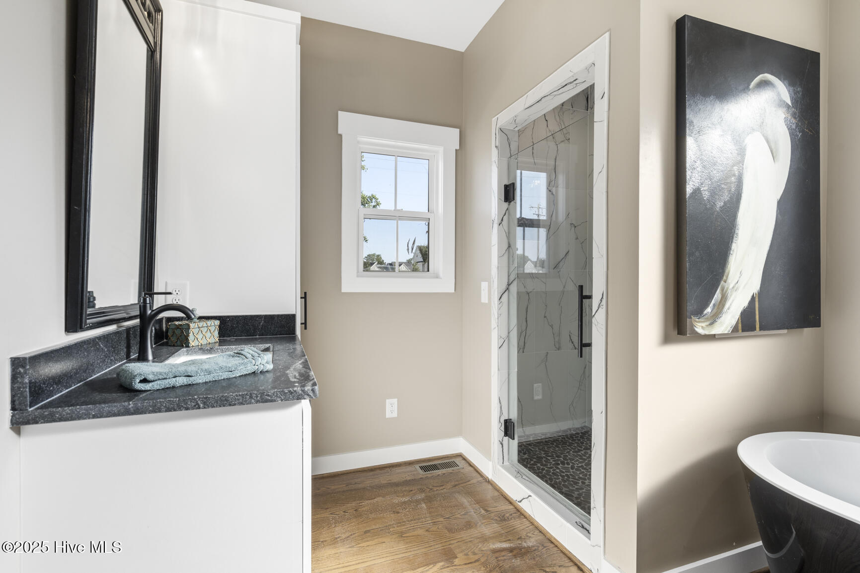 6445 Red Oak Road Battleboro, NC 27809 - Photo 26 of 48 Double sinks and walk in shower with glass door and tile