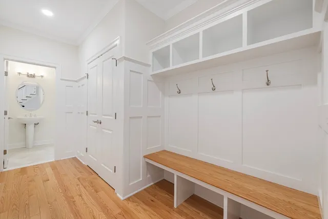 a view of small space with wooden floor