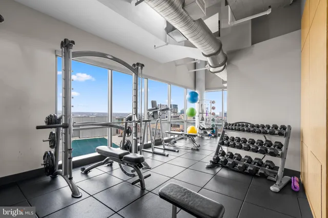a view of a room with gym equipment