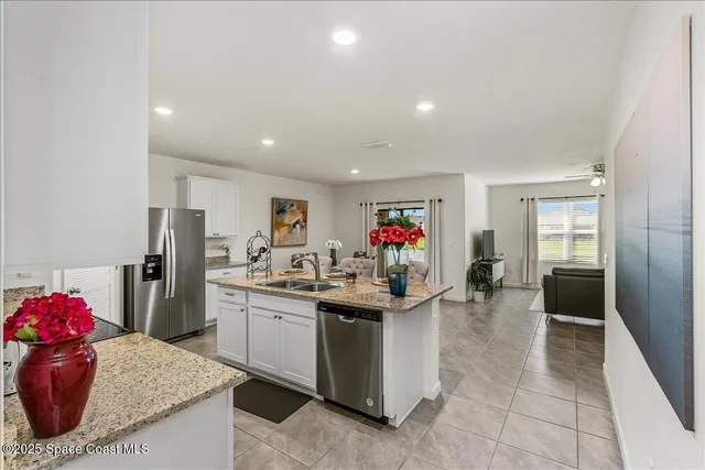 a view of a kitchen and dining room
