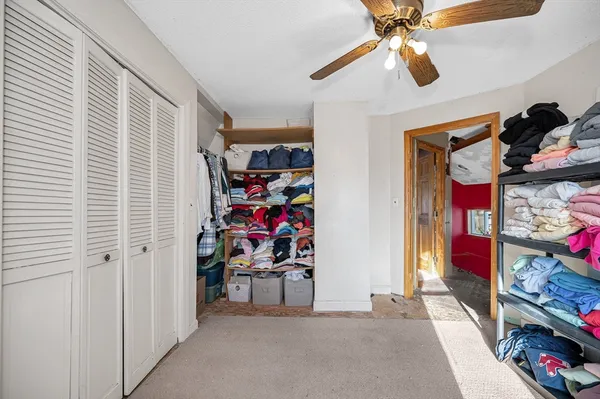 a view of a room with shelves