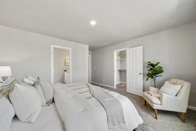 a bedroom with a bed and a couch