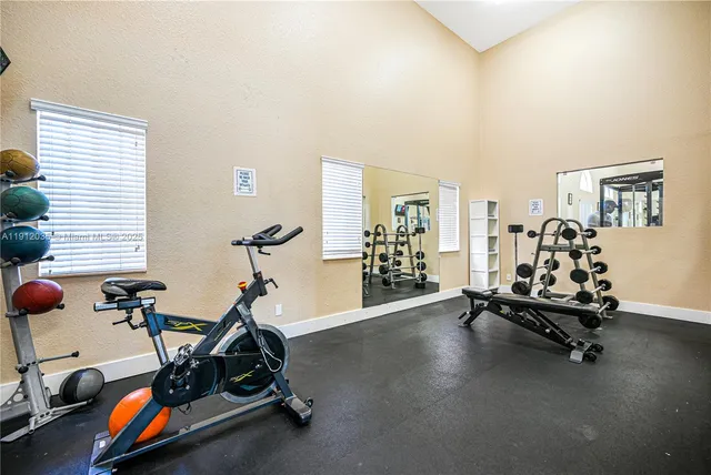 a view of a room with gym equipment