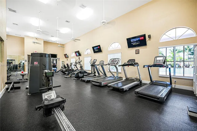 a view of a room with gym equipment