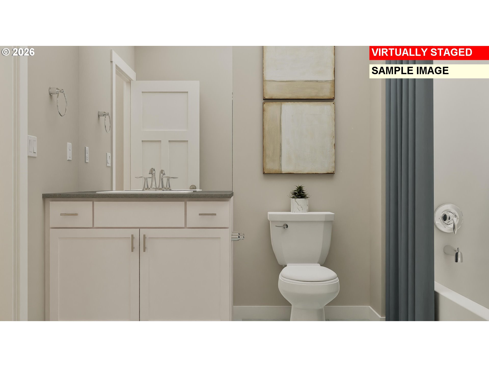 16908 Southwest Lorikeet Lane Beaverton, OR 97007 - Photo 16 of 20 a bathroom with a toilet a sink and a mirror