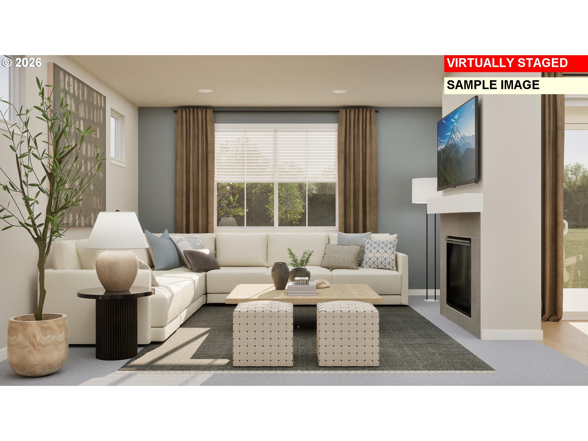 16908 Southwest Lorikeet Lane Beaverton, OR 97007 - Photo 6 of 20 a living room with furniture a fireplace and a flat screen tv