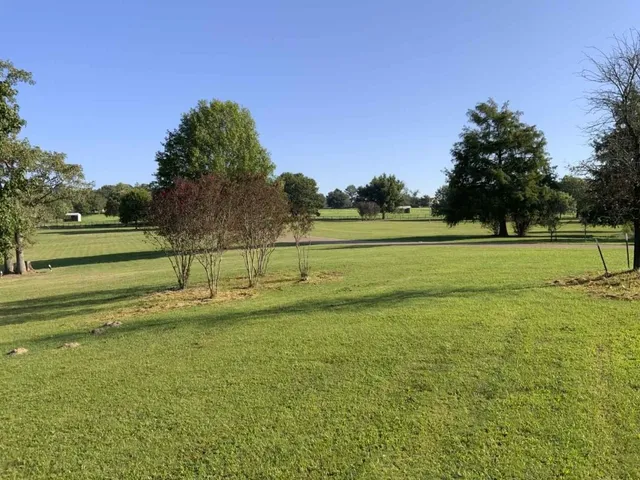 a view of a golf course with a lake