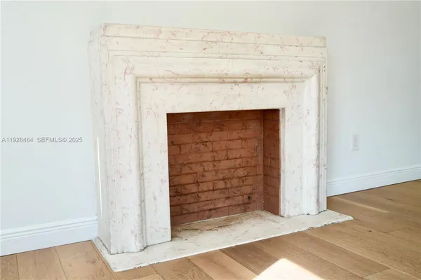 a room with a fireplace