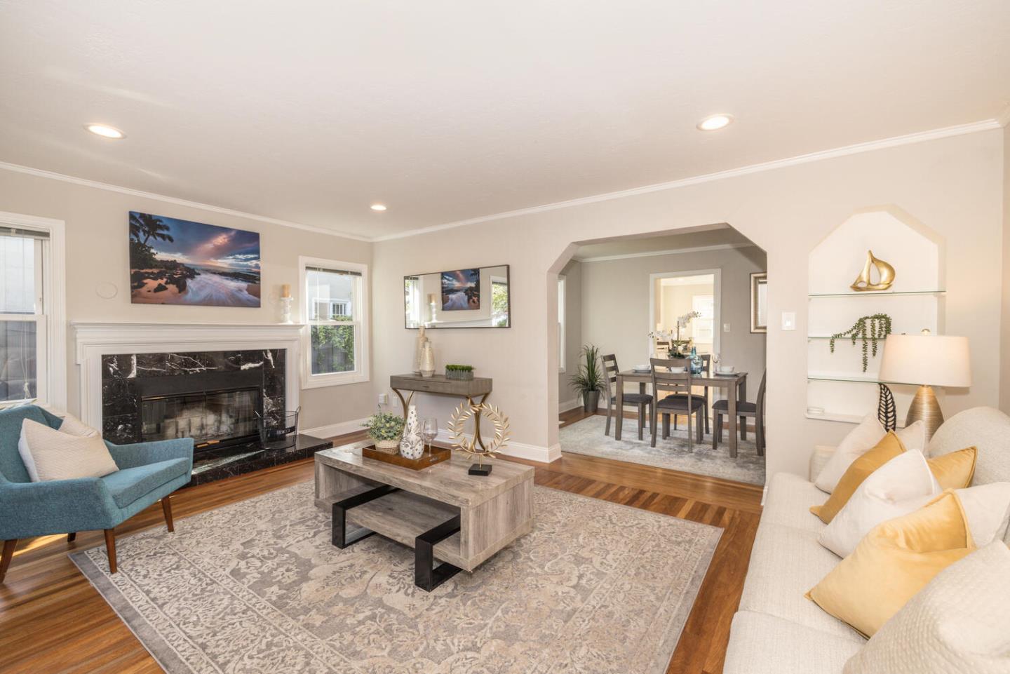 182 Rutherford Avenue Redwood City, CA 94061 - Photo 5 of 34 a living room with furniture and a fireplace