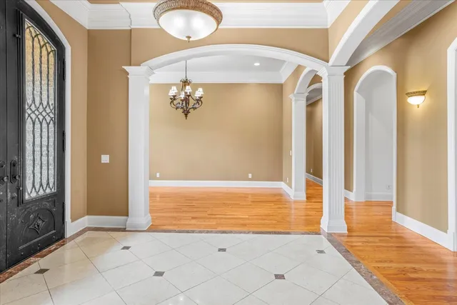 a view of an entryway with a garden