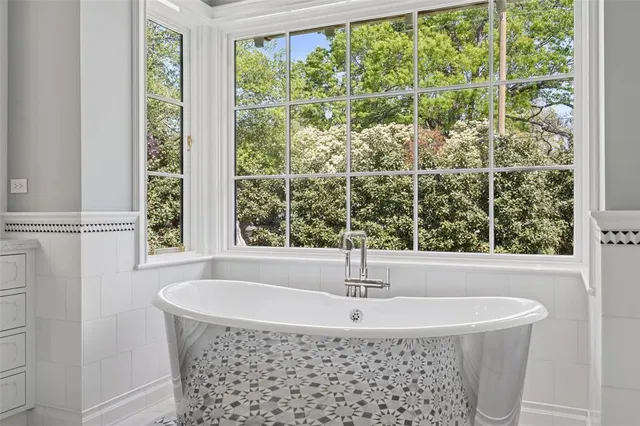 a bathroom with a bathtub