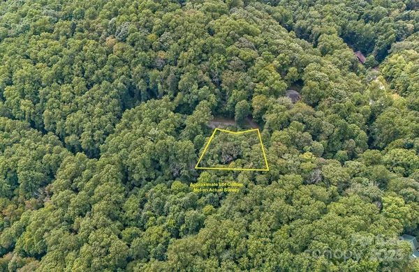 a view of a forest with a building