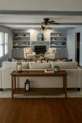 a living room with furniture