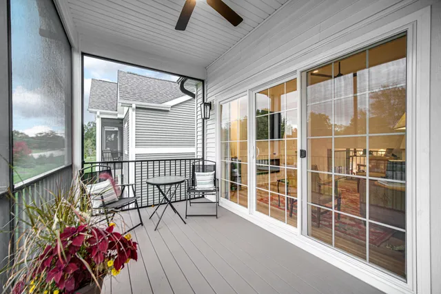a view of a porch with furniture
