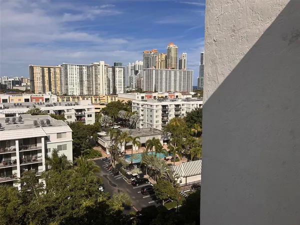 a view of a city from a balcony