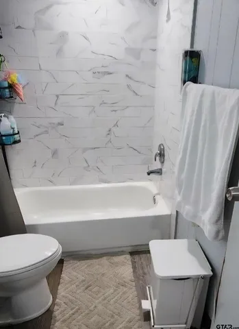 a bathroom with a toilet and a bathtub
