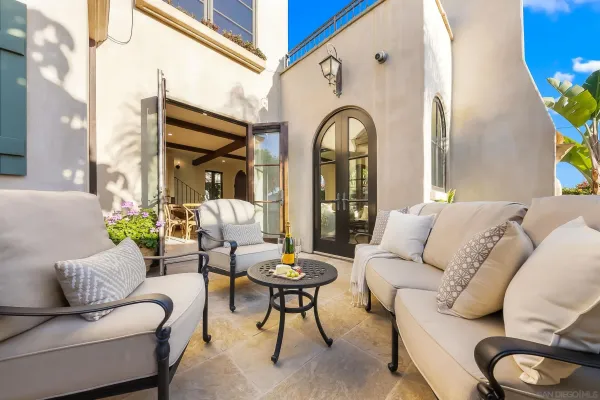 a view of porch with a large window