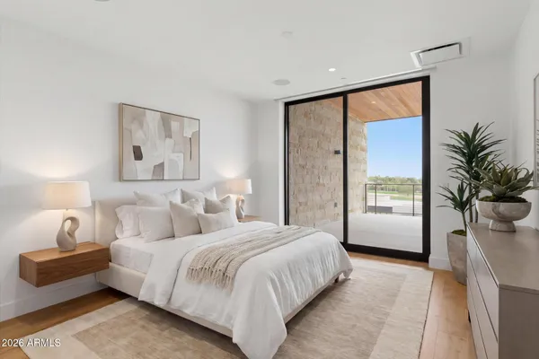 an empty room with large window